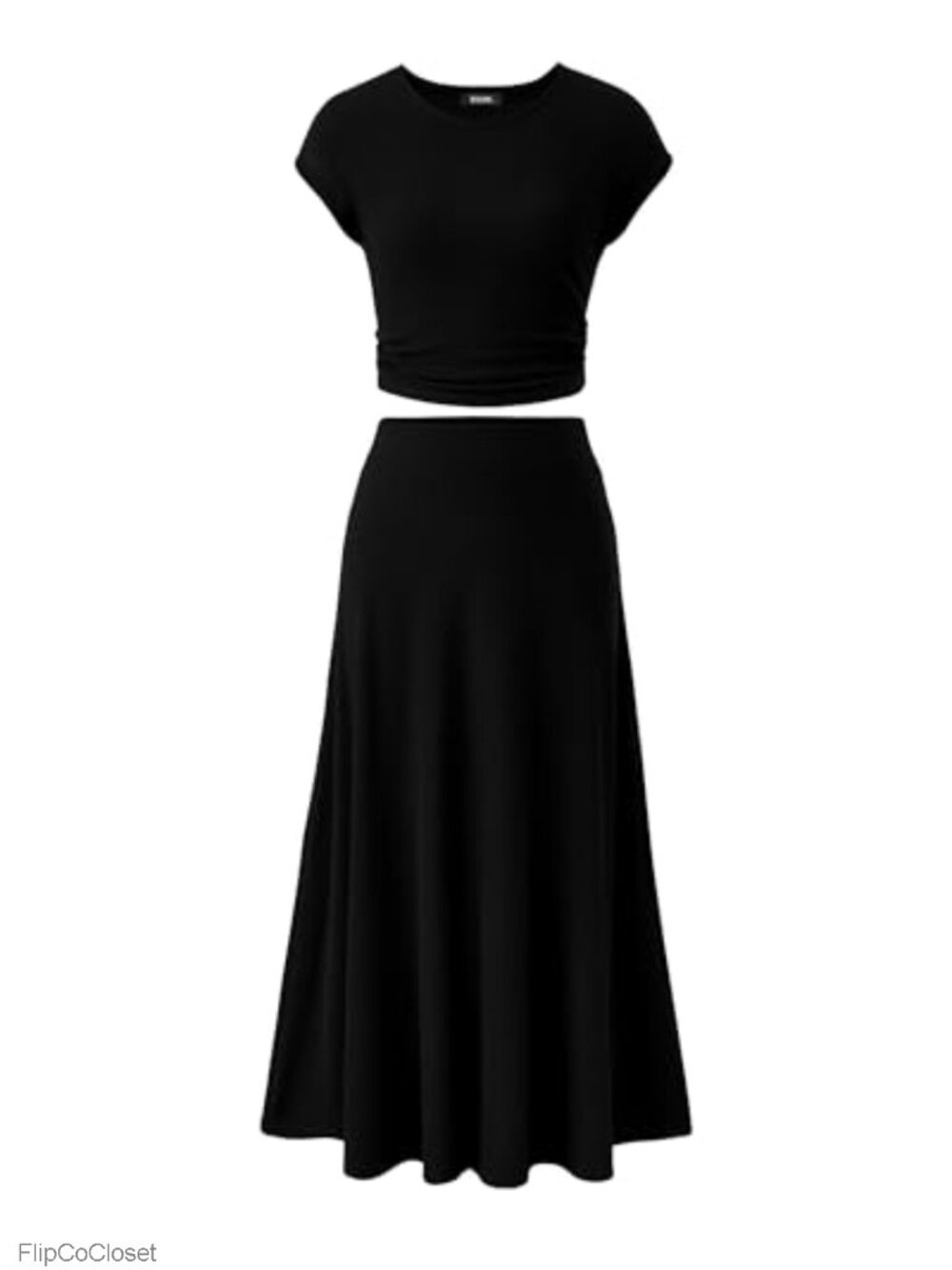 Two Piece Skirt Set Women Summer Ribbed Knit Crop Top Midi Skirt